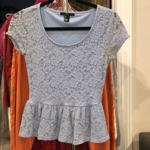 Light blue lace peplum shirt